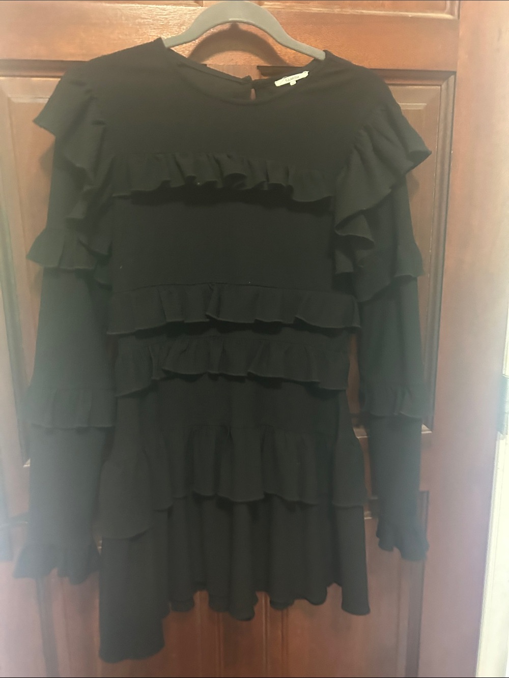 Tularosa Black Ruffle Tiered Long-Sleeve Dress